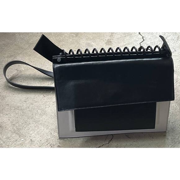 Atribut Handcrafted Black & White Leather Bag Detachable Strap / Spiral Top NEW - Picture 5 of 16